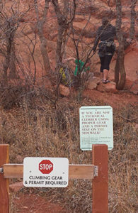 Climbers getting ready to scale the red rocks of Garden of the Gods.